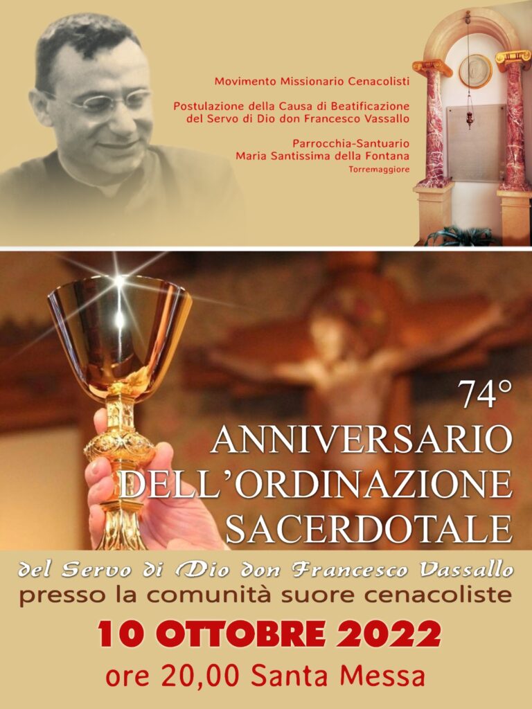 74° ANNIVERSARIO DELL’ORDINAZIONE SACERDOTALE DEL SERVO DI DIO DON FRANCESCO VASSALLO