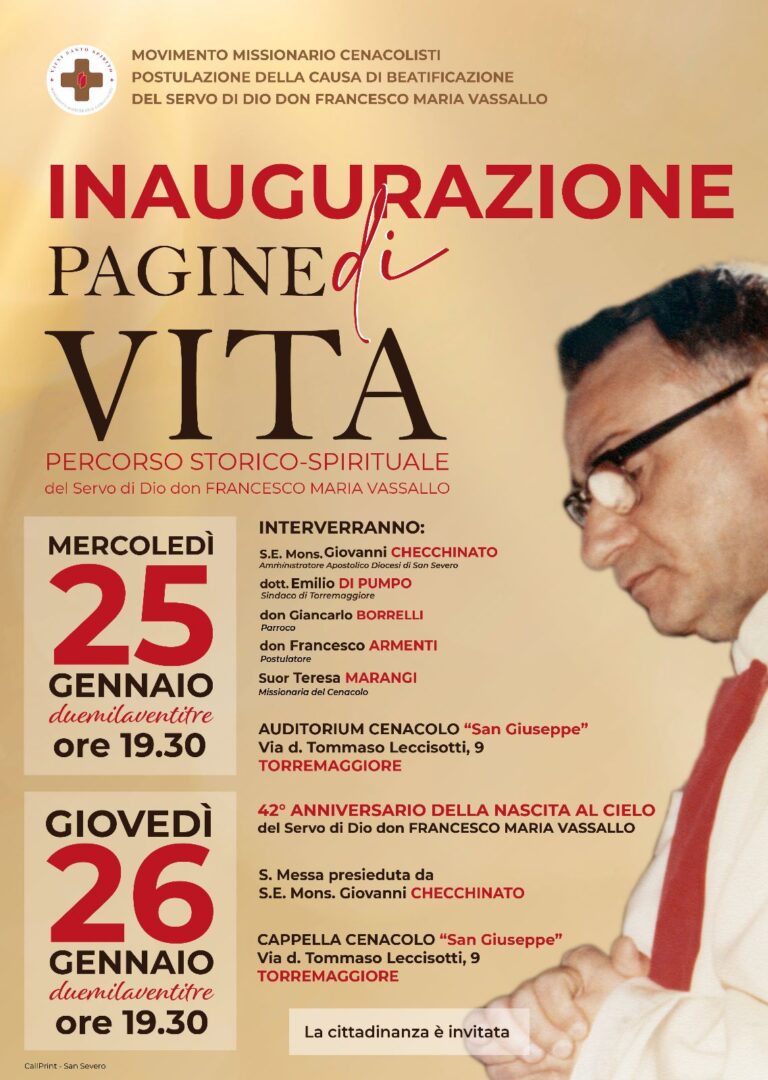 INAUGURAZIONE DI “PAGINE DI VITA”, PERCORSO STORICO-SPIRITUALE DEL SERVO DI DIO DON FRANCESCO MARIA VASSALLO