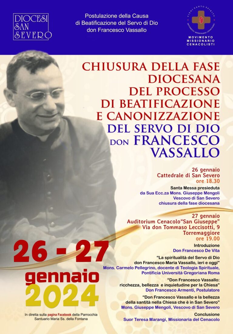 CHIUSURA DELLA FASE DIOCESANA DEL PROCESSO DI BEATIFICAZIONE E CANONIZZAZIONE DEL SERVO DI DIO FRANCESCO MARIA VASSALLO