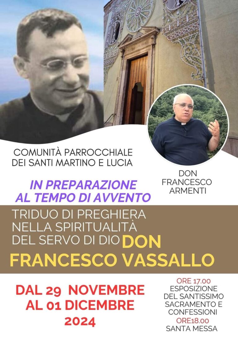 Triduo di preghiera nella spiritualità del Servo di Dio Don Francesco Vassallo. 29 Novembre – 1 Dicembre 2024