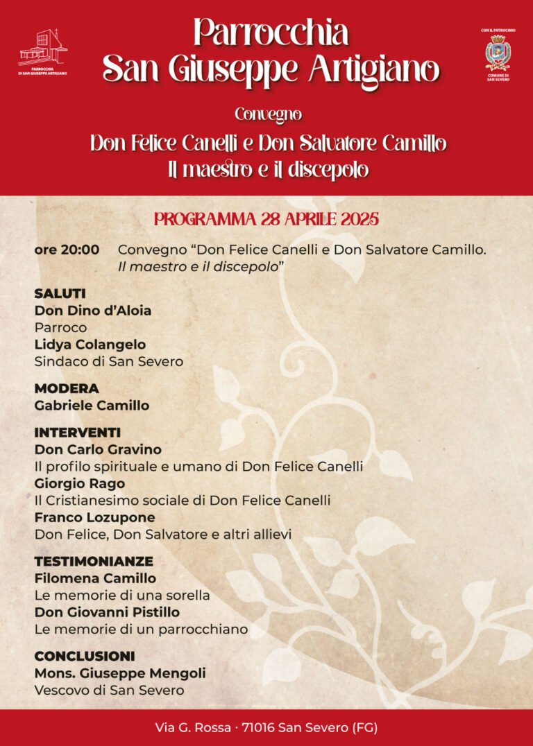 Convegno su Don Felice Canelli e Don Salvatore Camillo: Il maestro e il discepolo. 28 aprile 2025