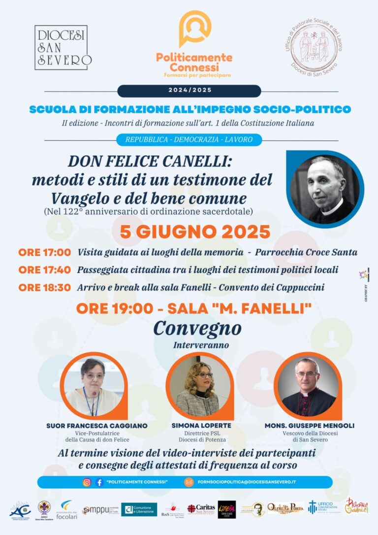 SCUOLA DI FORMAZIONE ALL’IMPEGNO SOCIO-POLITICO. Don Felice Canelli: metodi e stili di un testimone del Vangelo e del bene comune. 05 giugno 2025.