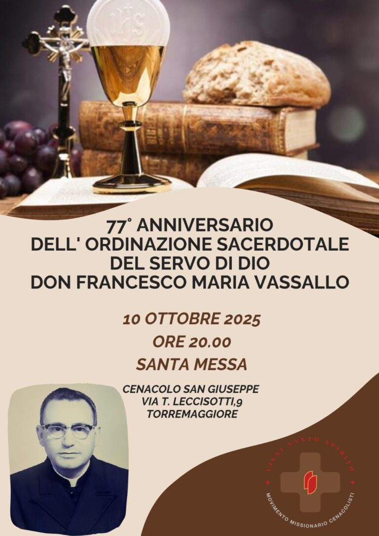 77° ANNIVERSARIO DELL’ORDINAZIONE SACERDOTALE DEL SERVO DI DIO DON FRANCESCO MARIA VASSALLO. 10 ottobre