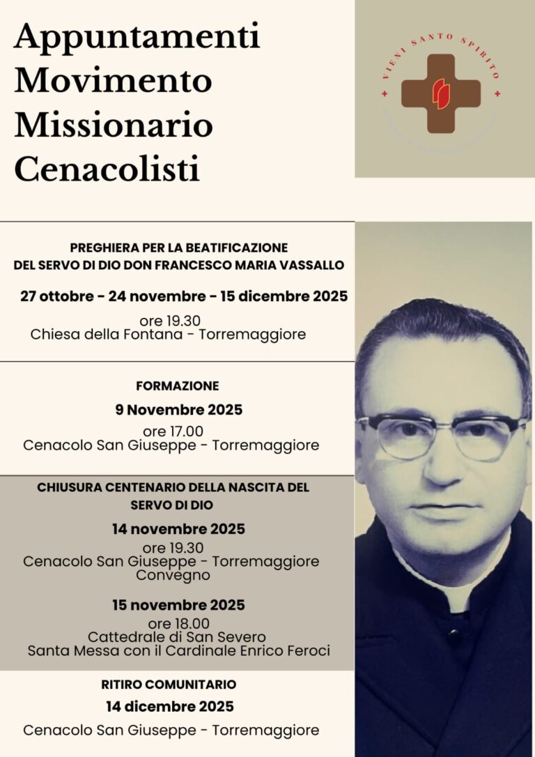 Appuntamenti Movimento Missionario Cenacolisti.