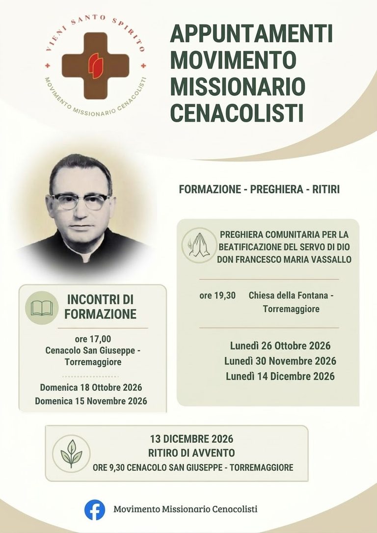 APPUNTAMENTI MOVIMENTO MISSIONARIO CENACOLISTI